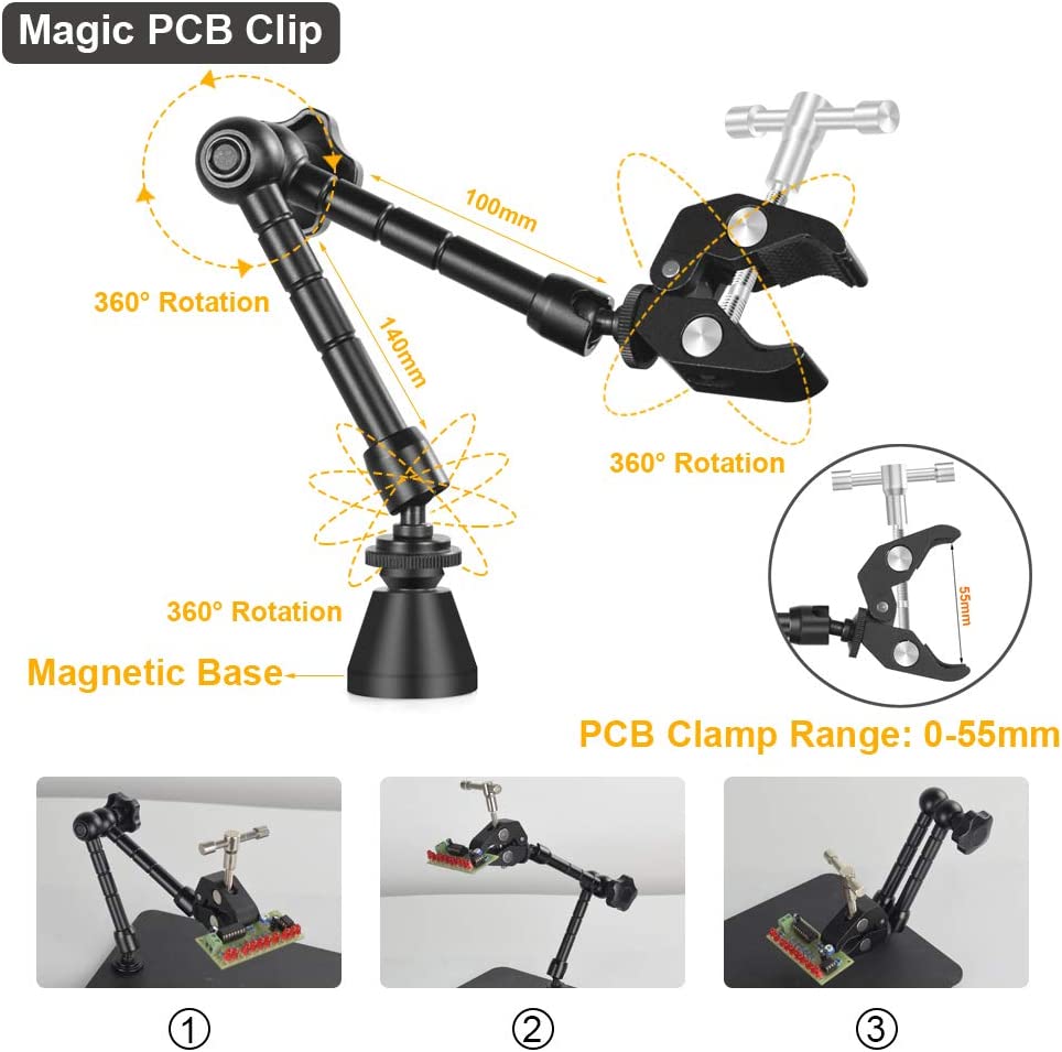 Magnetic Helping Hands Third Hand Soldering Work Station | Extra Large & Heavy Duty Base Plate | Flexible Arms | 360 Hot Air Gun Holder (Helping Hand with Magic Hand)