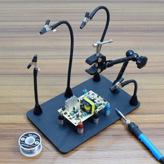 Magnetic Helping Hands Third Hand Soldering Work Station | Extra Large & Heavy Duty Base Plate | Flexible Arms | 360 Hot Air Gun Holder (Helping Hand with Magic Hand)