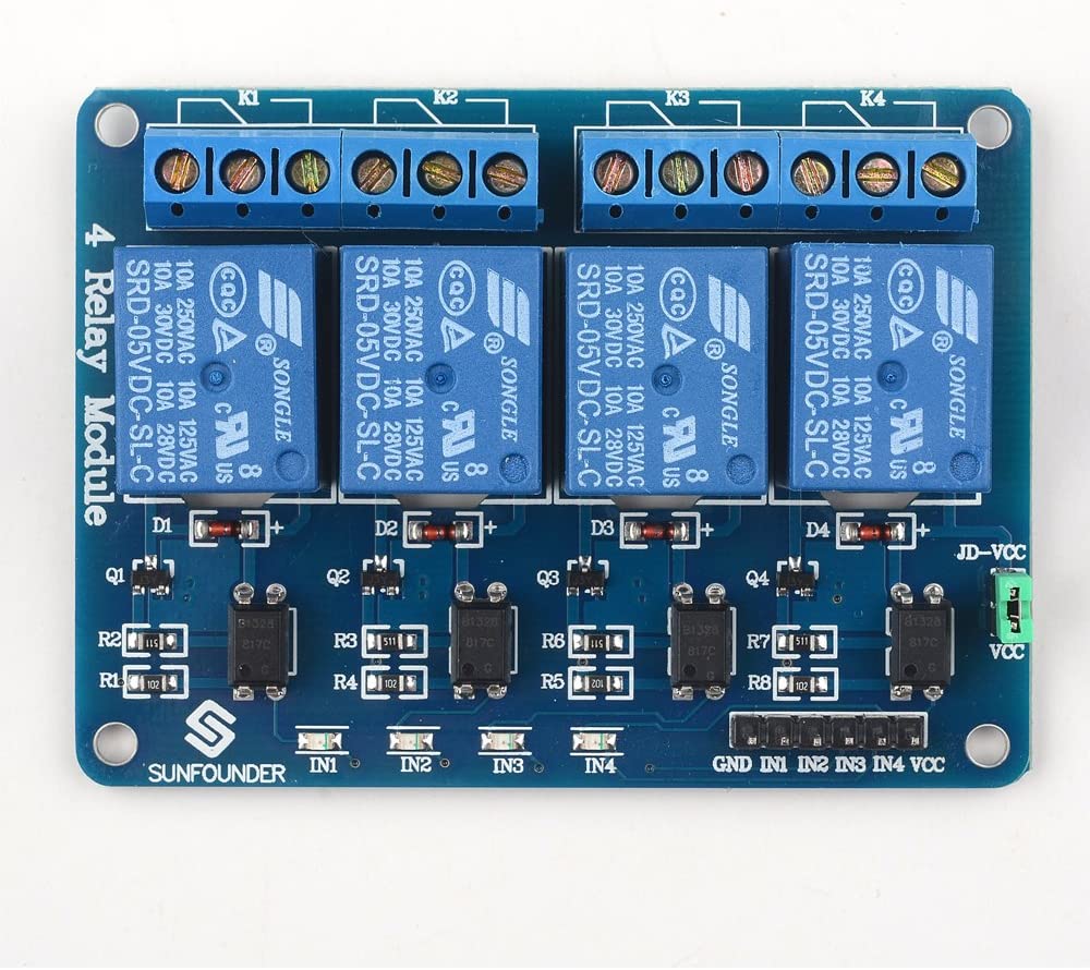 SunFounder 4 Channel 5V Relay Shield Module Compatible with Arduino R3 MEGA 2560 1280 DSP ARM PIC AVR STM32 Raspberry Pi