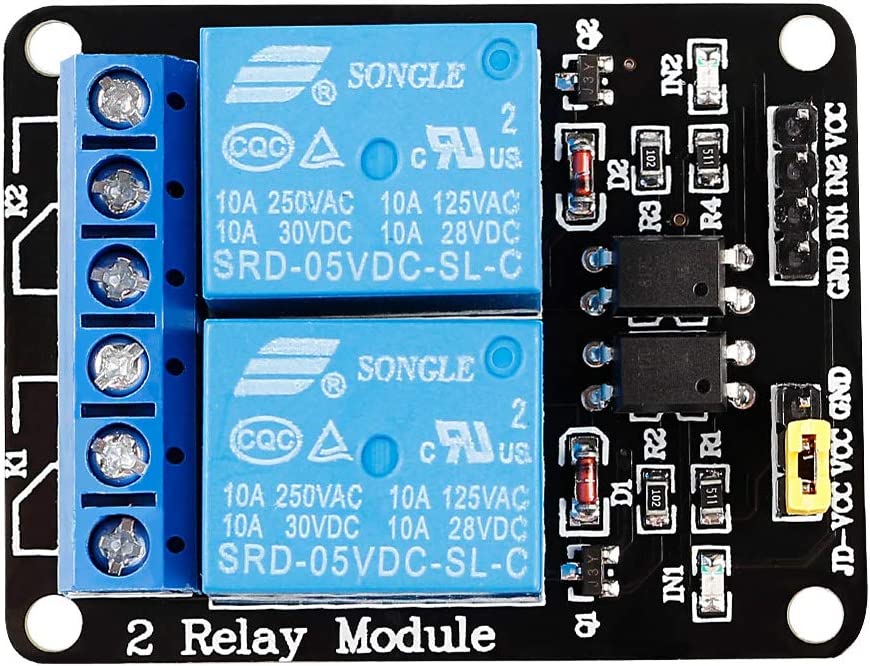 SunFounder 2 Channel DC 5V Relay Module with Optocoupler Low Level Trigger Expansion Board Compatible with Arduino R3 MEGA 2560 1280 DSP ARM PIC AVR STM32 Raspberry Pi
