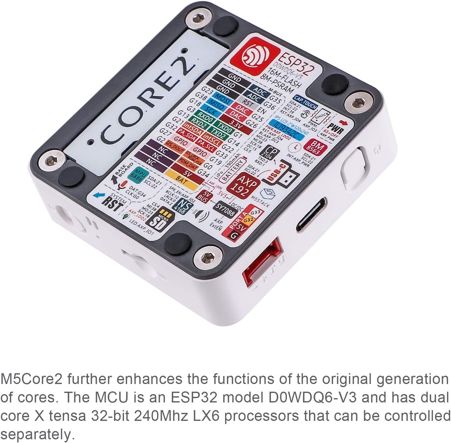 M5Stack Core2 ESP32 Development Kit 2nd Generation Core Device CP2104 MPU 6886 Built-in Bluetooth WiFi with Dual Core 32-bit 240Mhz LX6 Processors 16M Flash 8M PSRAM for UIFlow MicroPython