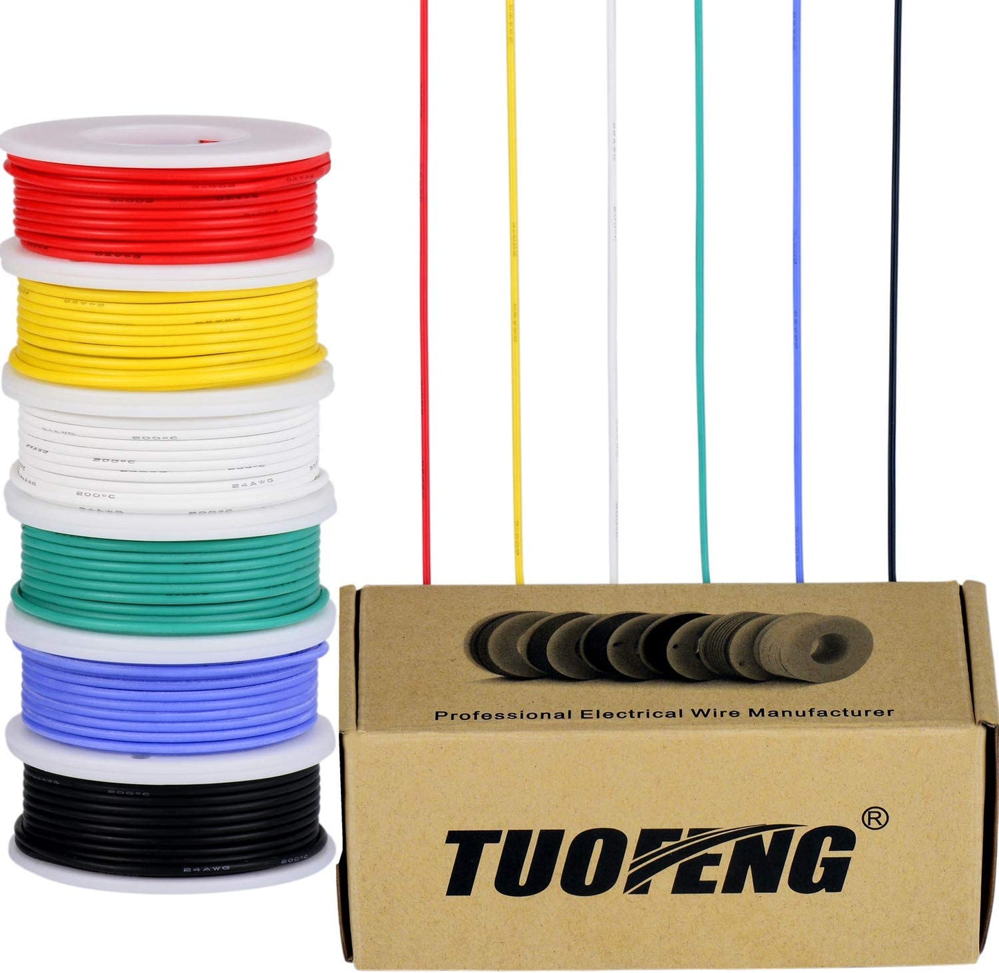 TUOFENG 22 awg Solid Wire-Solid Wire Kit-6 different colored 30 Feet spools  22 gauge Jumper wire- Hook up Wire Kit 