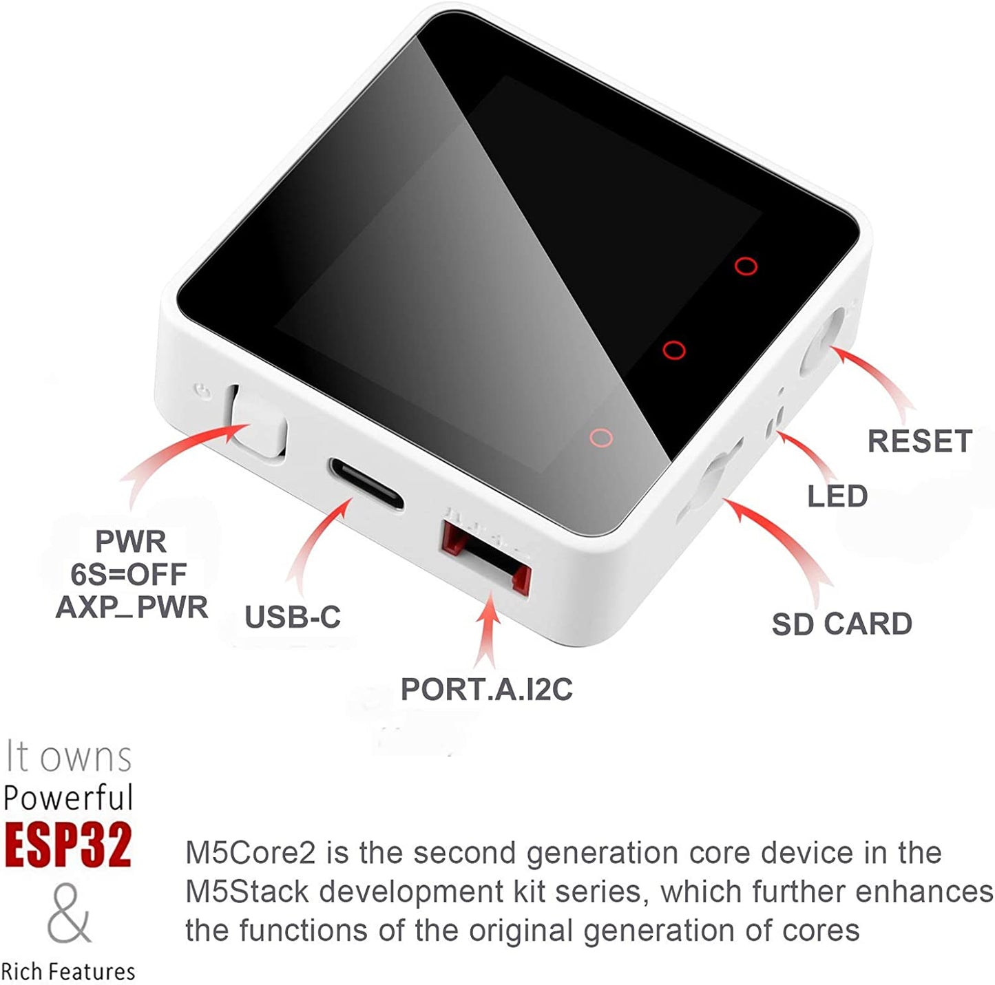 M5Stack Core2 ESP32 Development Kit 2nd Generation Core Device CP2104 MPU 6886 Built-in Bluetooth WiFi with Dual Core 32-bit 240Mhz LX6 Processors 16M Flash 8M PSRAM for UIFlow MicroPython