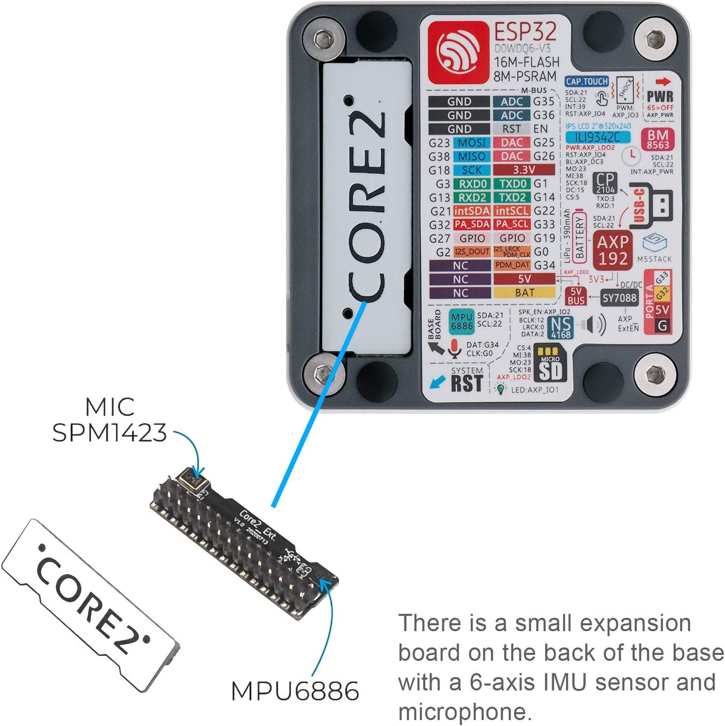 M5Stack Core2 ESP32 Development Kit 2nd Generation Core Device CP2104 MPU 6886 Built-in Bluetooth WiFi with Dual Core 32-bit 240Mhz LX6 Processors 16M Flash 8M PSRAM for UIFlow MicroPython