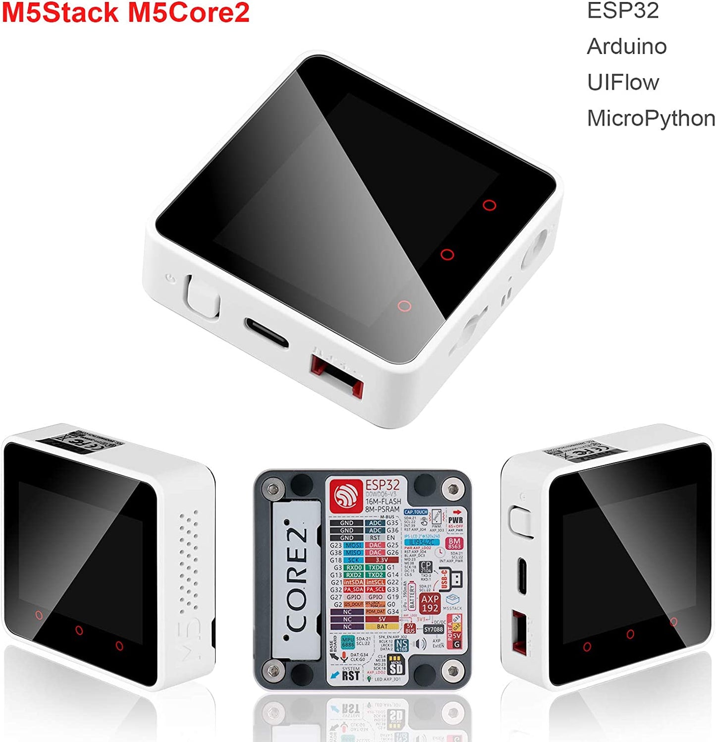 M5Stack Core2 ESP32 Development Kit 2nd Generation Core Device CP2104 MPU 6886 Built-in Bluetooth WiFi with Dual Core 32-bit 240Mhz LX6 Processors 16M Flash 8M PSRAM for UIFlow MicroPython