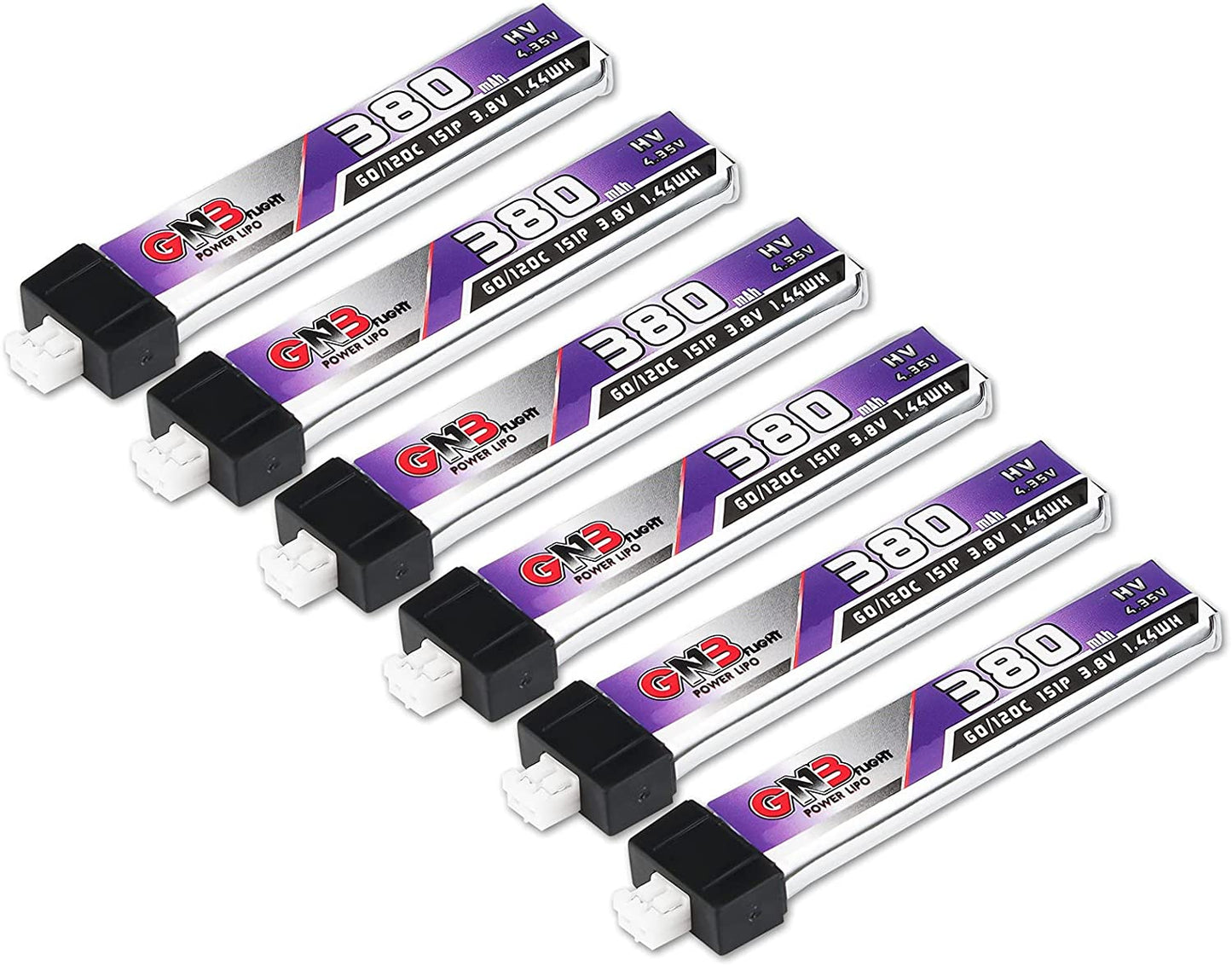 GAONENG 6pcs 380mAh 60C 1S LiPo Battery 3.8V/4.35V LiHv Battery with JST-PH 2.0 Connector for UZ65 Tiny Whoop Micro FPV Racing Drone