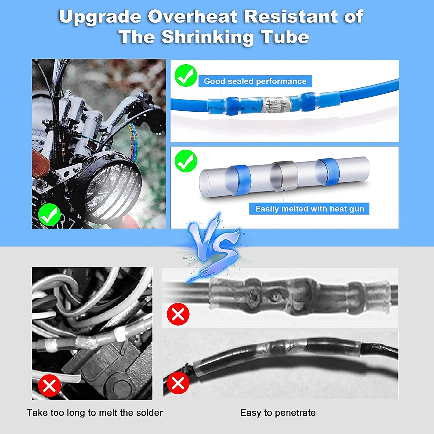 Kuject 200PCS Solder Seal Wire Connector Kit, Solder Seal Butt Terminal Waterproof Insulated Electrical Butt Terminals Wire Splice for Automotive Marine Boat